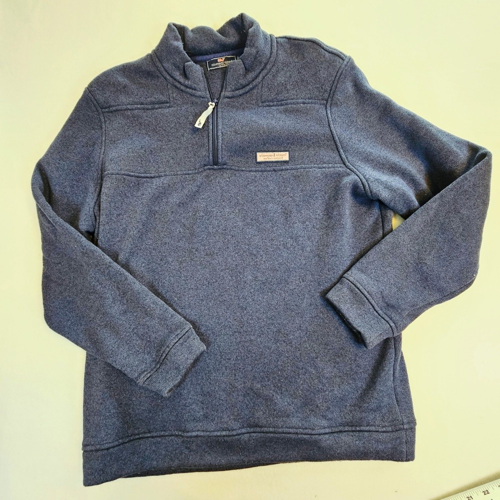 Vineyard Vines Mens XL Blue Heathered Quarter Zip Pullover Sweater Fleece Knit